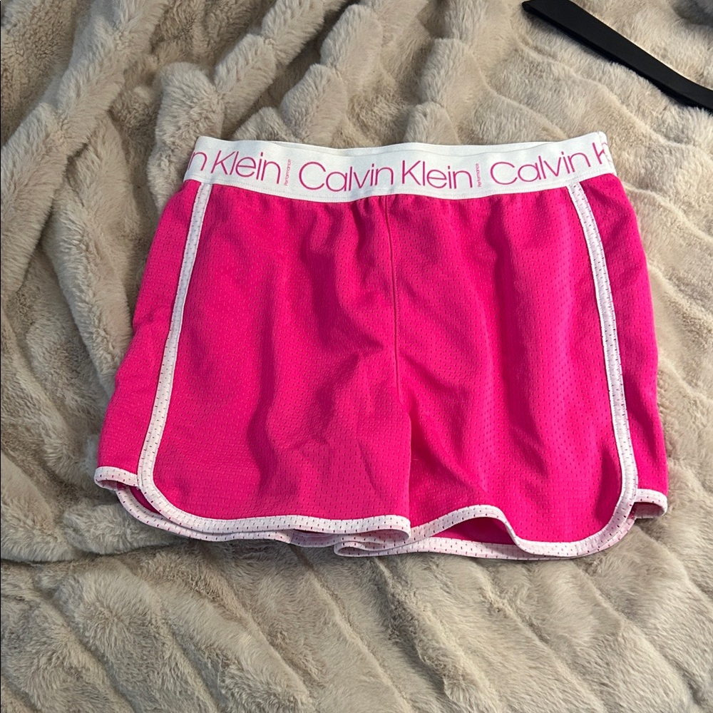 Calvin Klein Neon Pink Sport Shorts with White Logo Waistband